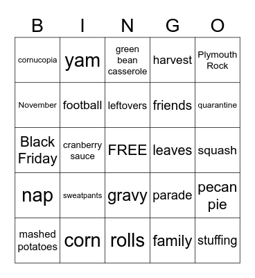 SASMS Thanksgiving BINGO Card