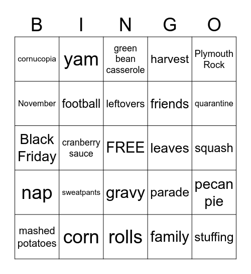 SASMS Thanksgiving BINGO Card