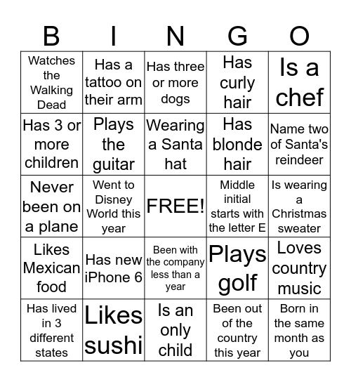 US FOODS BINGO FUN Bingo Card