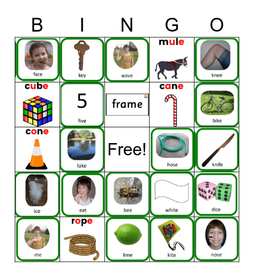 Long Vowel Sound BINGO Card