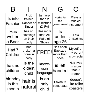 FAI Women's Event IceBreaker Bingo Card