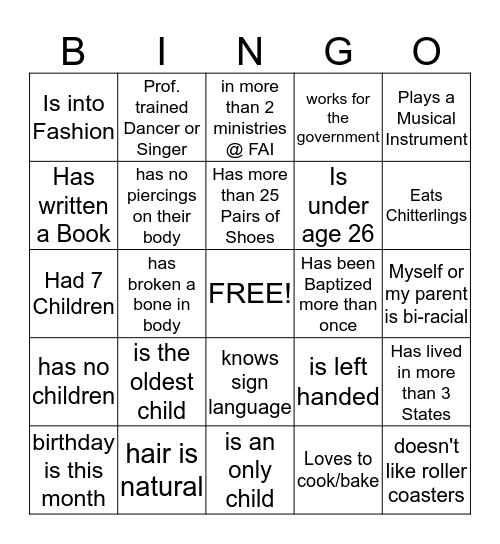 FAI Women's Event IceBreaker Bingo Card