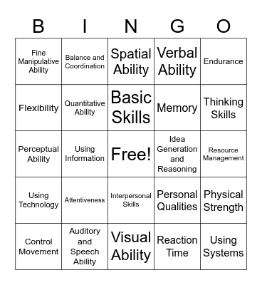 Career Skills and Abilities Bingo Card