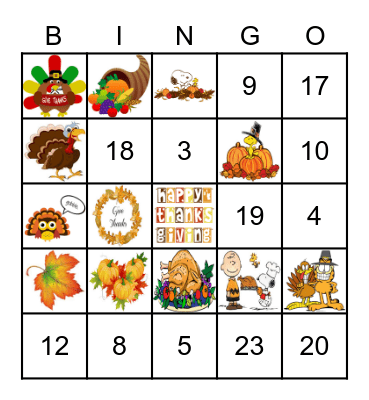 THANKSGIVING-Math Bingo Card