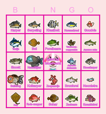 Animal Crossing Vissen November Bingo Card