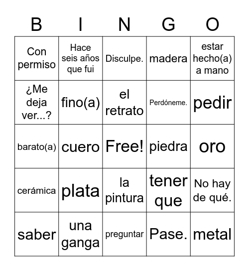 Amery Las Artesanias Bingo Card