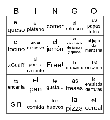 LOTERÍA - LA COMIDA Bingo Card