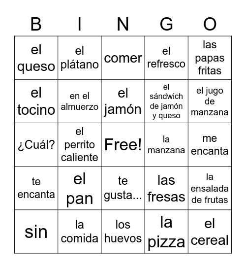 LOTERÍA - LA COMIDA Bingo Card