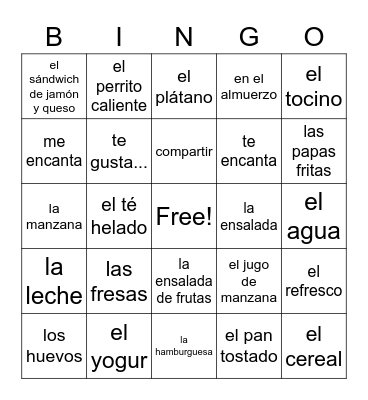 LOTERÍA - LA COMIDA Bingo Card