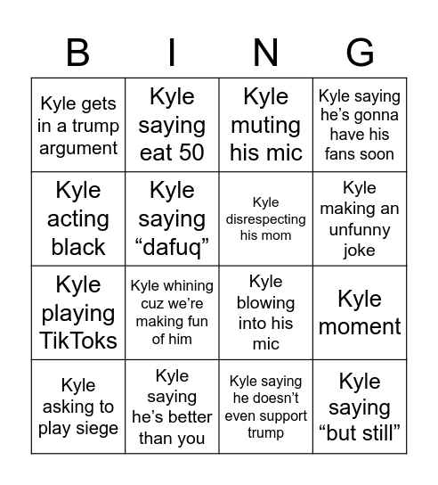 Kyle bingo 💫 Bingo Card