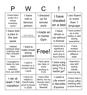 PwC Bingo Card