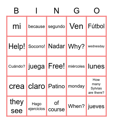6th Muzzy 5 Vocabulary Bingo Card