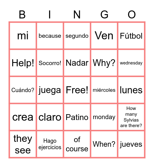 6th Muzzy 5 Vocabulary Bingo Card