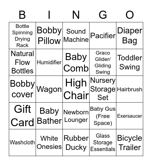 Baby Gift Bingo Card