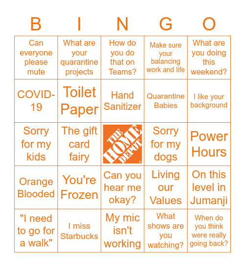 Work from Home Bingo Card