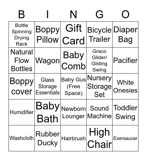 Baby Gift Bingo Card