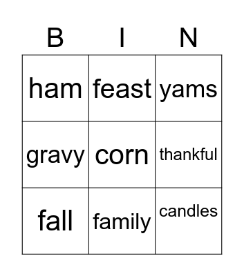 thankgiving Bingo Card