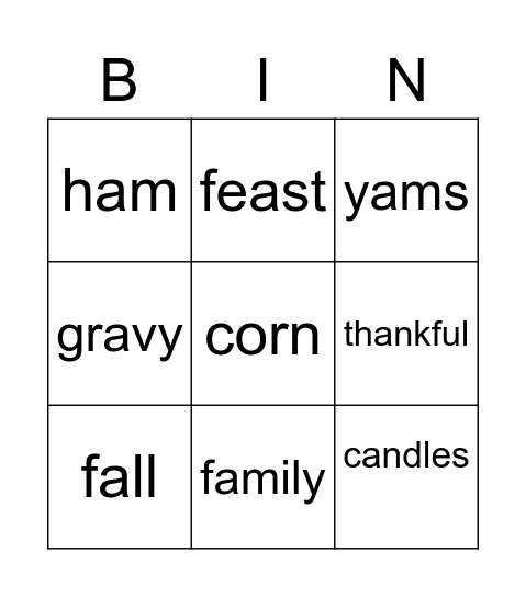 thankgiving Bingo Card