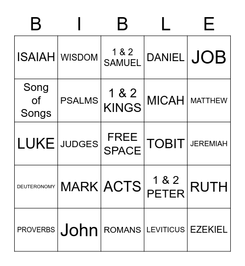 Books of the Bible Bingo Card