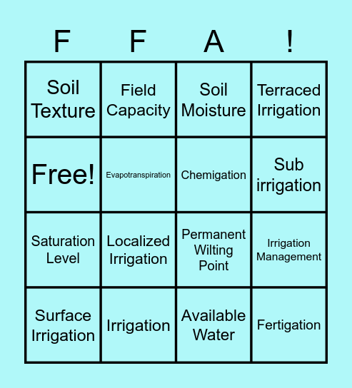 Irrigation Bingo Card