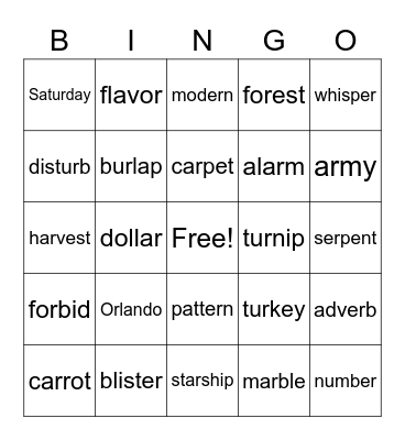 r-controlled BINGO! Bingo Card