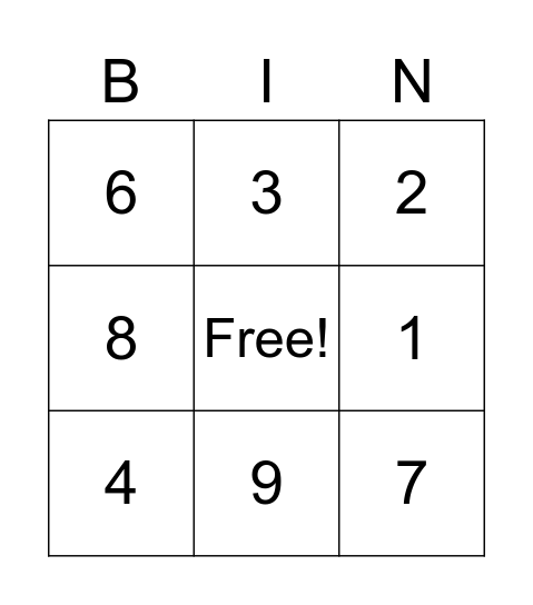 number Bingo Card
