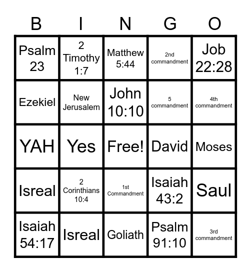 Sabbath Day BINGO Card