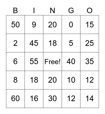 Multiplication #1 Bingo Card