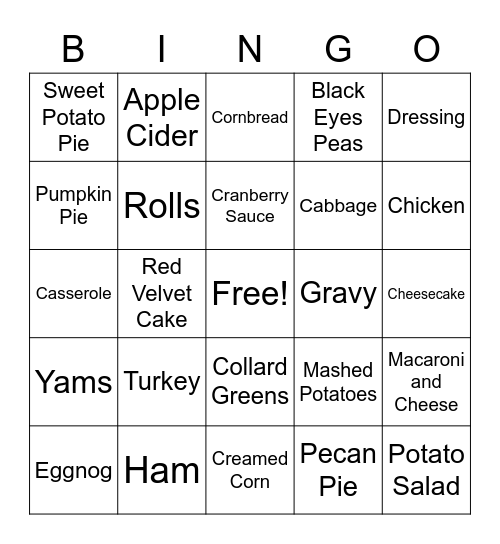 Hungry for Thanksgiving Bingo Card
