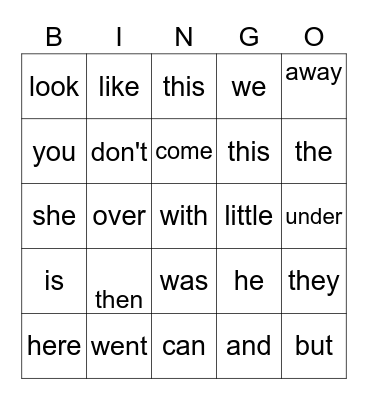 Words I Know Bingo Card