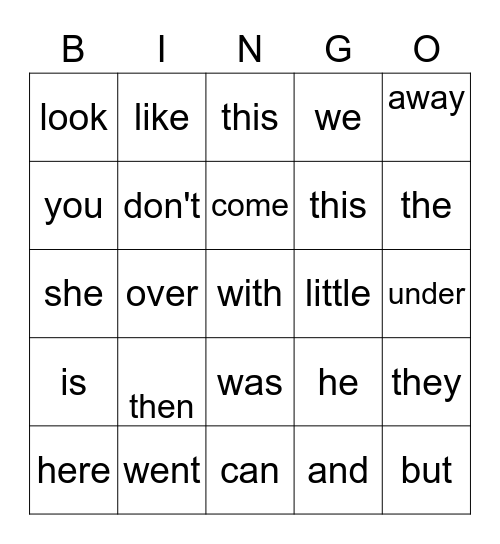 Words I Know Bingo Card