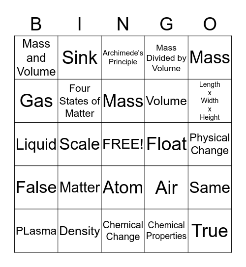Density Vocabulary Bingo Review Bingo Card