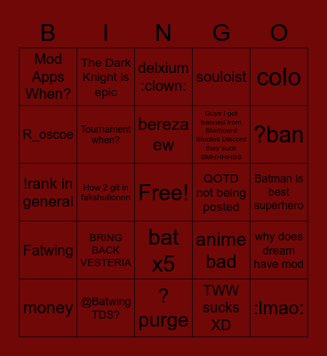 Batwing Bingo Card