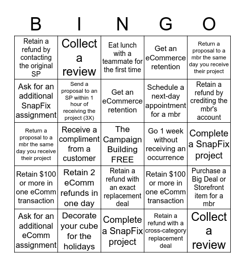 Concierge BINGO Card