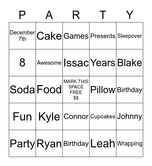 Issac's Birthday Bingo Card