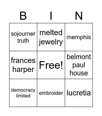 SUFFRAGETES Bingo Card