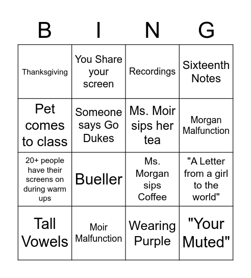 Bing Rehearsal Strategy 3 Bingo Card
