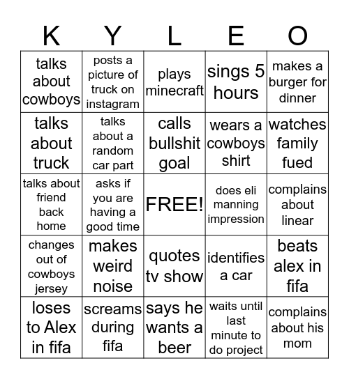 Kyle Bingo Card