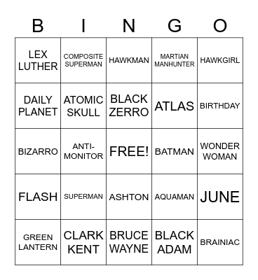 SUPERMAN Bingo Card