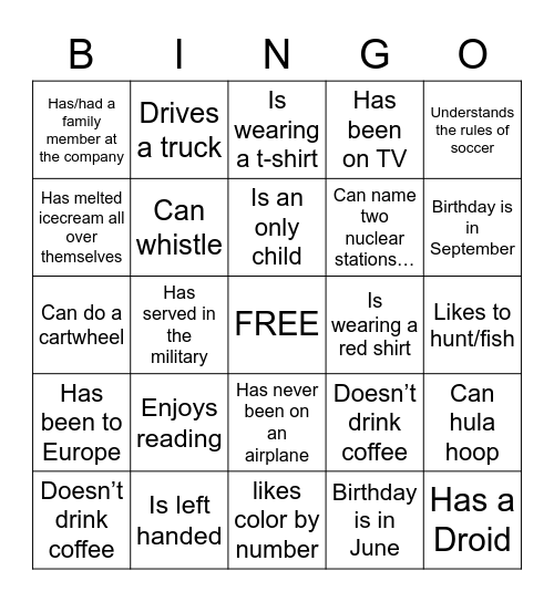 Scavenger Hunt Bingo Card