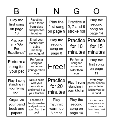 Fall Music Challence Bingo Card