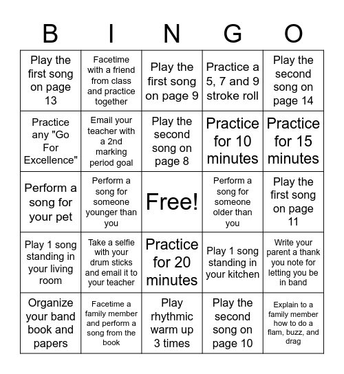 Fall Music Challence Bingo Card