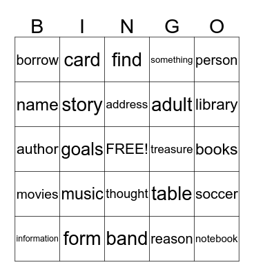 Second Grade Bingo Card