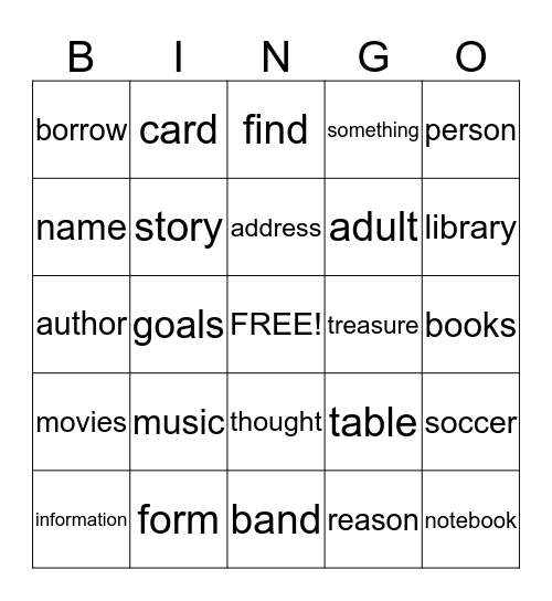 Second Grade Bingo Card