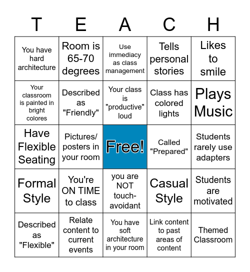 Teacher Bingo! (Ch.6+7 COMM) Bingo Card
