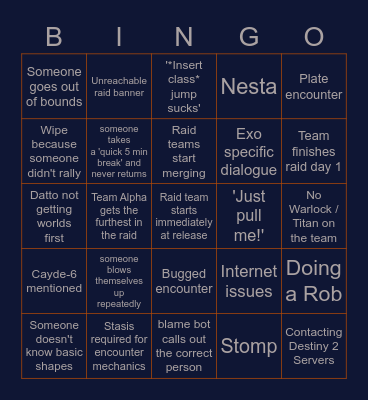 YEET Raid Bingo Card