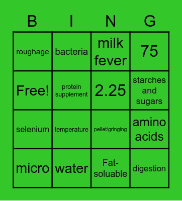 Livestock Nutrition Bingo Card