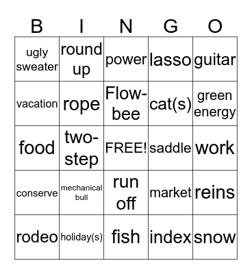 Tacoma Cowboy Bingo Card