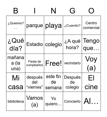 Spanish Bingo Card