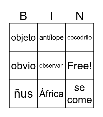 El ñu Bingo Card